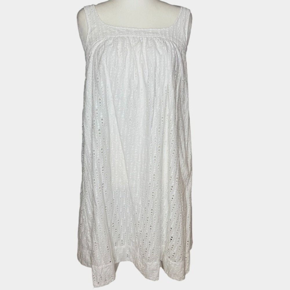 Liz Claiborne Babydoll Eyelet Dress Sz 4 Cotton White Lined Pockets Cottage Boho